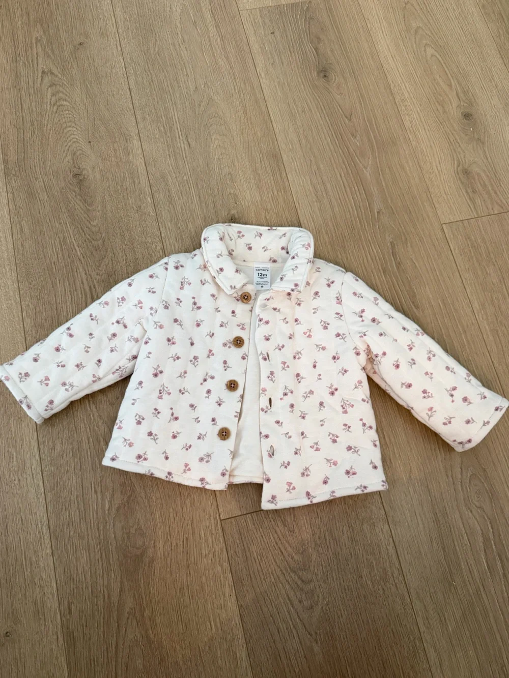 Carter's Quilted Floral Jacket in Pink on Cream